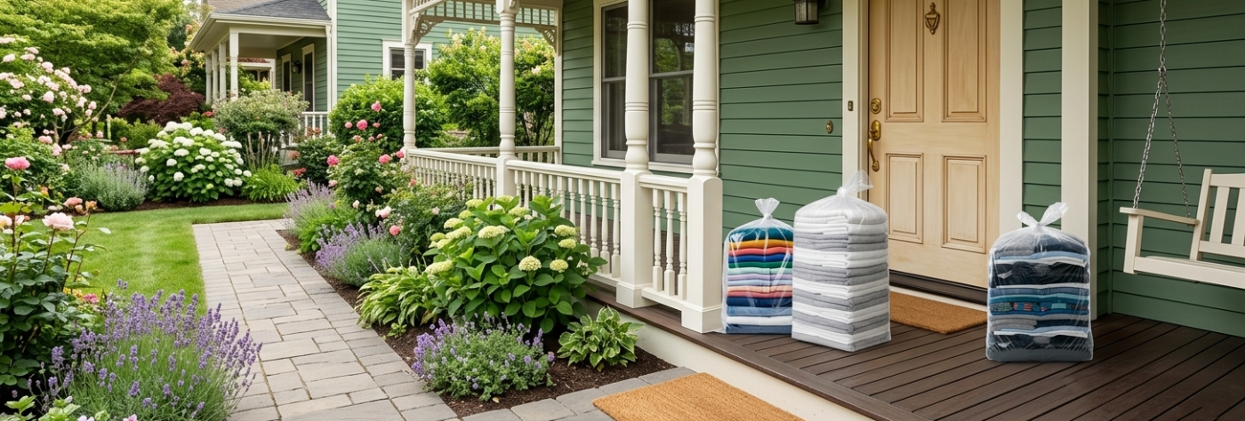 Home Delivery To A Green Home With Wood Door 1400X474